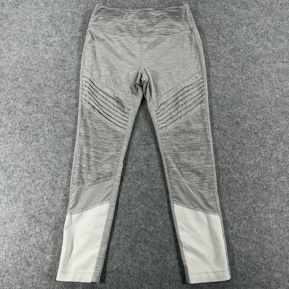 Avia Womens Moto Ribbed Mesh Panel Leggings Space Dye Grey Size S 4-6 Activewear